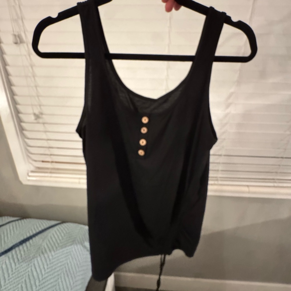 Classic Black Tank Top with Button Detail
